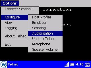 Menu Configure del Telnet